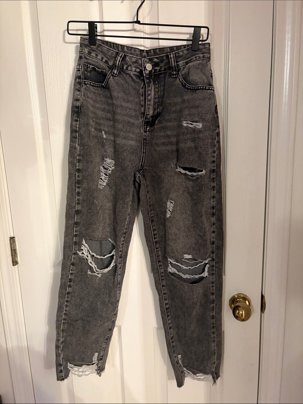 SHEIN Washed Black Denim Jeans with Button Fly
